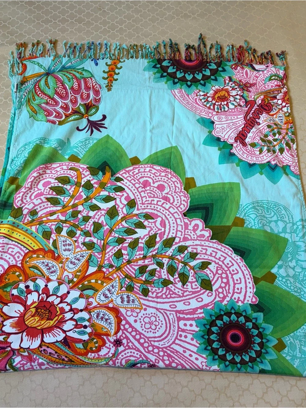 Desigual Spain Floral Medallion Multicolor Cotton Beach Towel Blanket